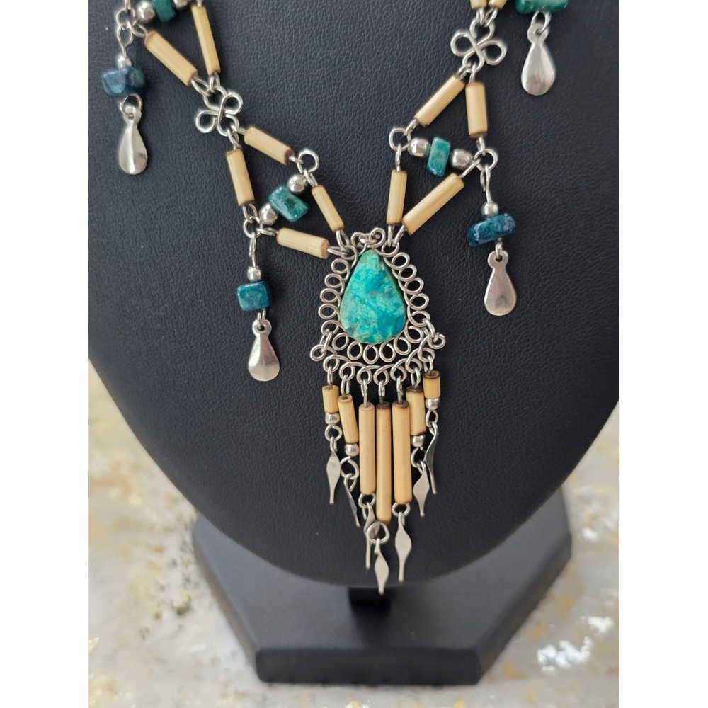 Peruvian Bamboo and Stone Necklace